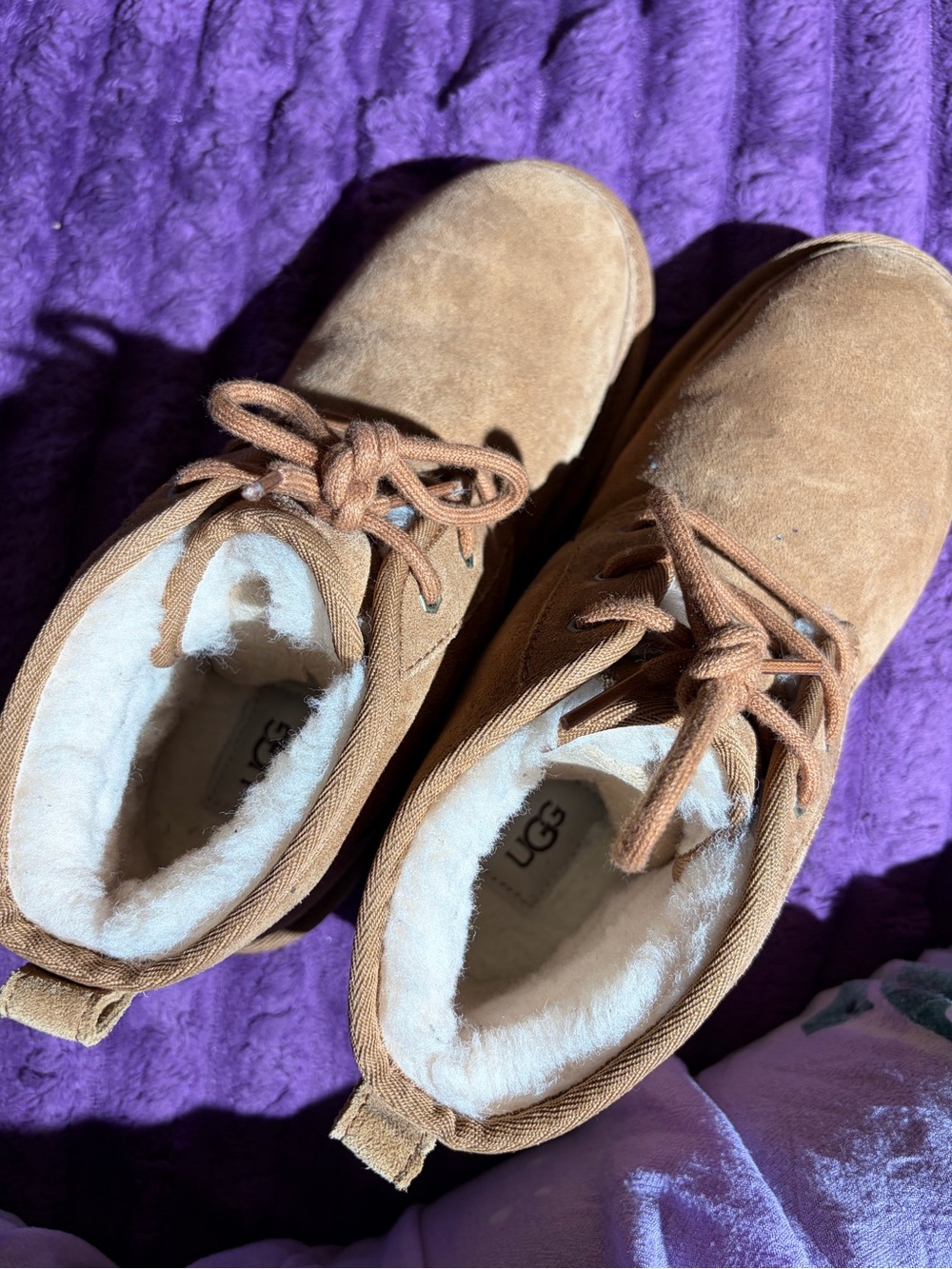UGG Kids Chestnut Suede Lace-Up Shearling Ankle Boots